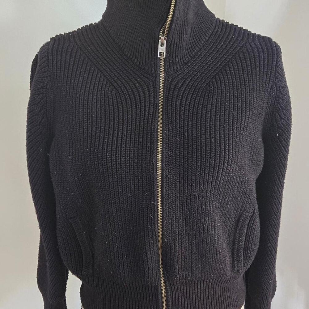 Athena black cotton & polyester zip up sweater braided detail medium.